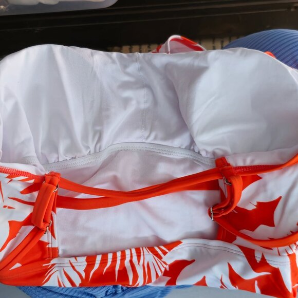 Cupshe Tropical Print Ruched One-Piece Swimsuit L Orange White Adjustable Straps - Picture 3 of 10